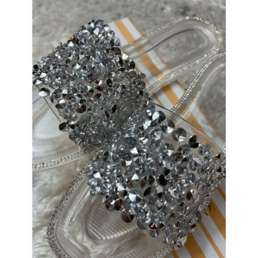 Wild Diva On The Bright Side Embellished Flat Sandals Clear Size‎ 7
